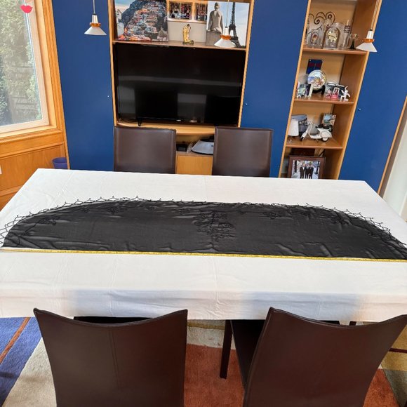 Sheer Black Beaded Fringe Chiffon Sarong Wrap Handmade - Picture 8 of 8